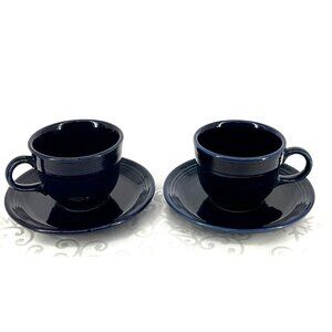 Fiesta Set Of 2 Cobalt Blue Ceramic Cups‎ & Saucers